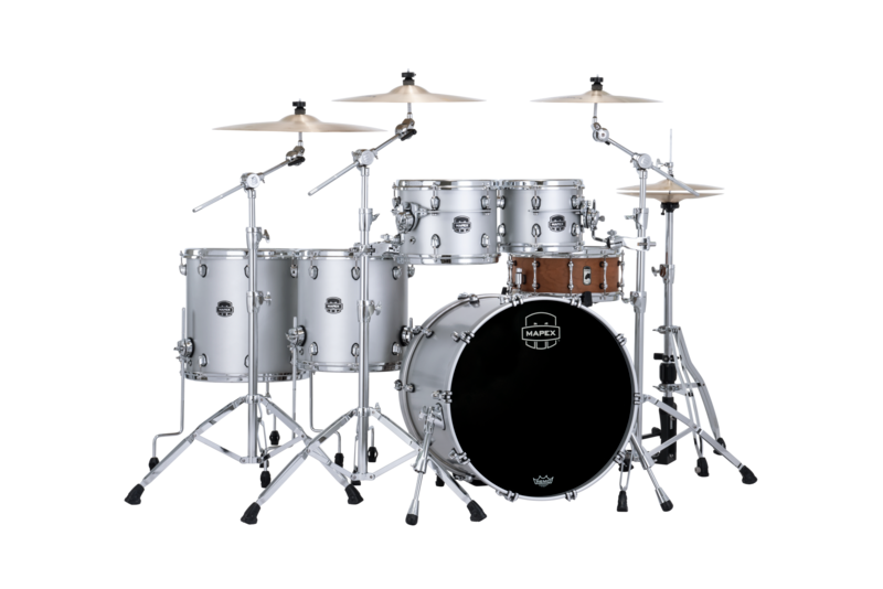 Mapex SE628XBPD Saturn Evolution Birch/Walnut Workhorse 5-Piece 10/12/14/16/22 Drum Kit Set in Iridium Silver Lacquer with Chrome Hardware
